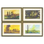 Hasan Firfiray, XX, Oil on paper x4, Each depicting trees in a landscape. Signed lower right.