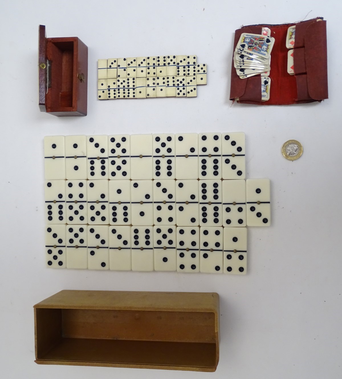 A set of advertising dominoes for White Horse whisky, together with a box of miniature bone - Image 7 of 8