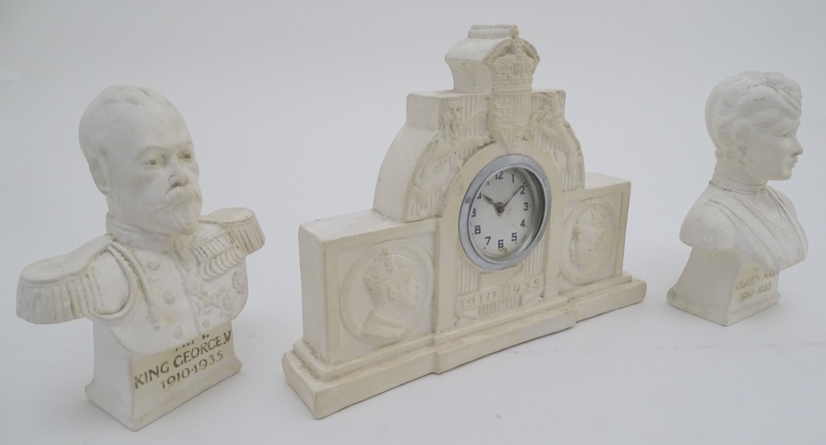 Commemorative Geo V clock : a plaster clock and garnitures of King George V and Queen Mary , the - Image 5 of 17