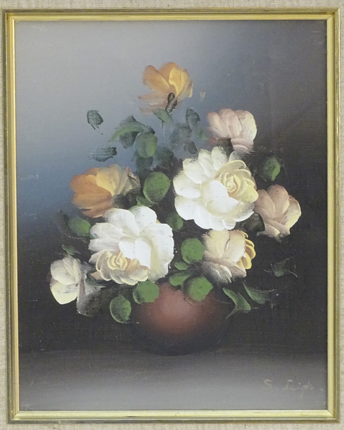 S. Leigh, XX, Oil on canvas, A still life study of flowers in a vase. Signed lower right. Approx. - Image 7 of 11