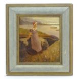 Indistinctly signed E. Moore, XX, Oil on canvas laid on board, Thoughts far away, A young girl