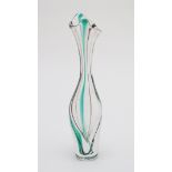 A Max Verboeket Maastricht glass vase, with turquoise and brown decoration. 10 3/4" tall Please Note