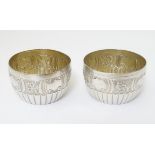 A pair of Victorian silver salts hallmarked Birmingham 1885 maker Hilliard & Thomason 1 3/4"