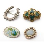 4 assorted brooches, to include a silver brooch of horseshoe form hallmarked London 1903 maker