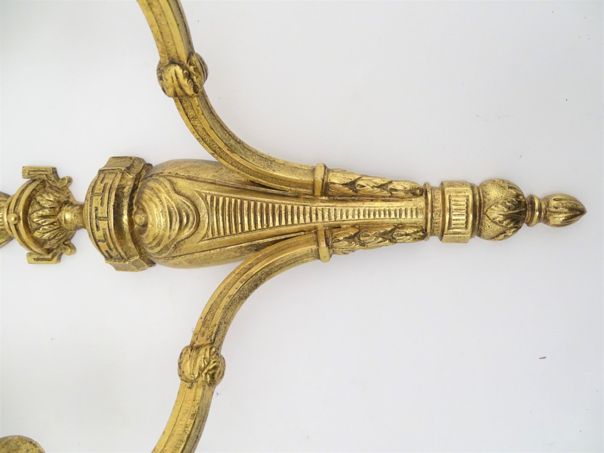 A pair of gilt metal twin branch wall sconces with flaming urn decoration. Together with four - Image 6 of 6