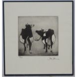 Jo Williams, XX, English School, Limited edition monochrome print, 100/120, Two Dairy Cows, Signed