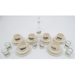 A mid-20thC ceramic part tea set, decorated with vintage automotive images, comprising 6 teacups,