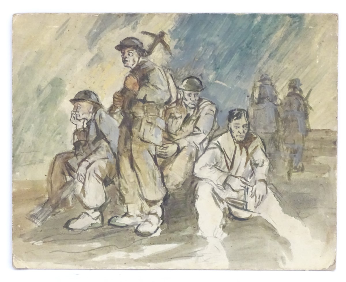 Indistinctly signed I. R. J, XX, Watercolour, The Day After D-Day, Contemplative World War Two /