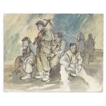 Indistinctly signed I. R. J, XX, Watercolour, The Day After D-Day, Contemplative World War Two /