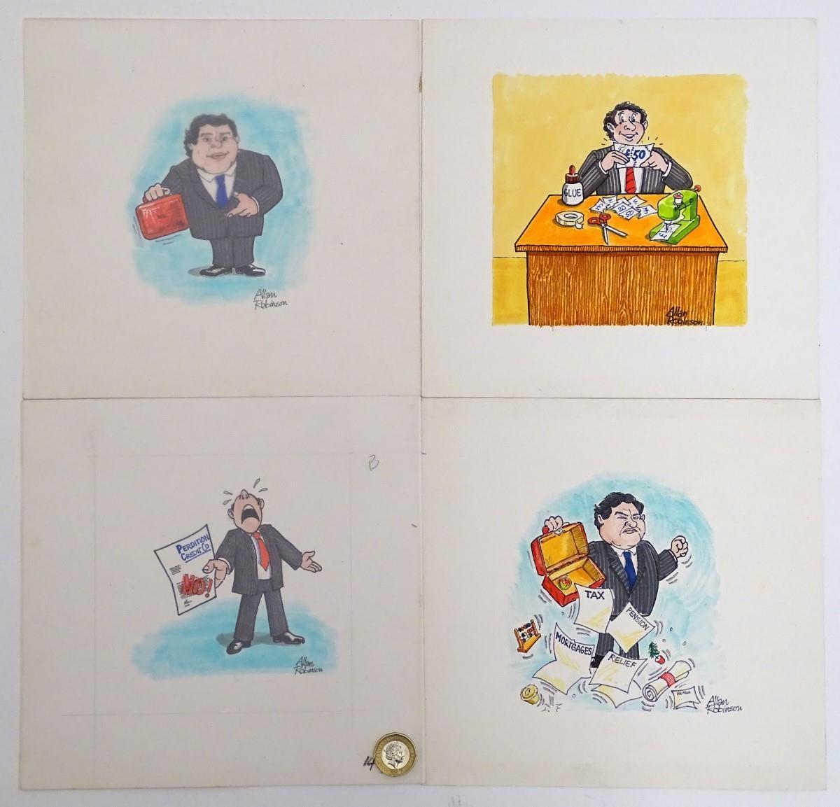 Allan Robinson, XX, British School Political Cartoonist, Pen, ink and watercolour, x 6, Political - Image 4 of 5