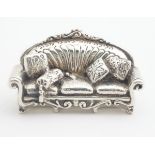 Dolls house furniture: A . 925 silver miniature Italian miniature model of a sofa by Caspi. 3"