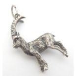 A Victorian Continental silver pendant / charm formed as an Ibex / goat Probably German .800