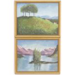 Initialled M., XX, Oil on board, a pair, A countryside landscape with wild flowers and trees on a