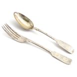 Victorian silver Christening spoon and fork with profuse engraved desecration. Hallmarked Exeter