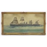 Early XX, Neapolitan School, Watercolour and gouache, A steam sail merchantman at sea, the ship