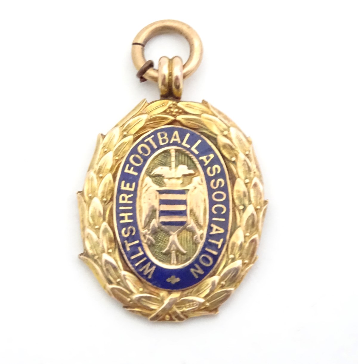 A 9ct gold fob medal with enamelled Wiltshire Football Association emblem. Total weight 8g Please - Image 13 of 13