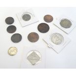 An assortment of 19thC and later trade tokens and coins, examples including Montrose Cooperative