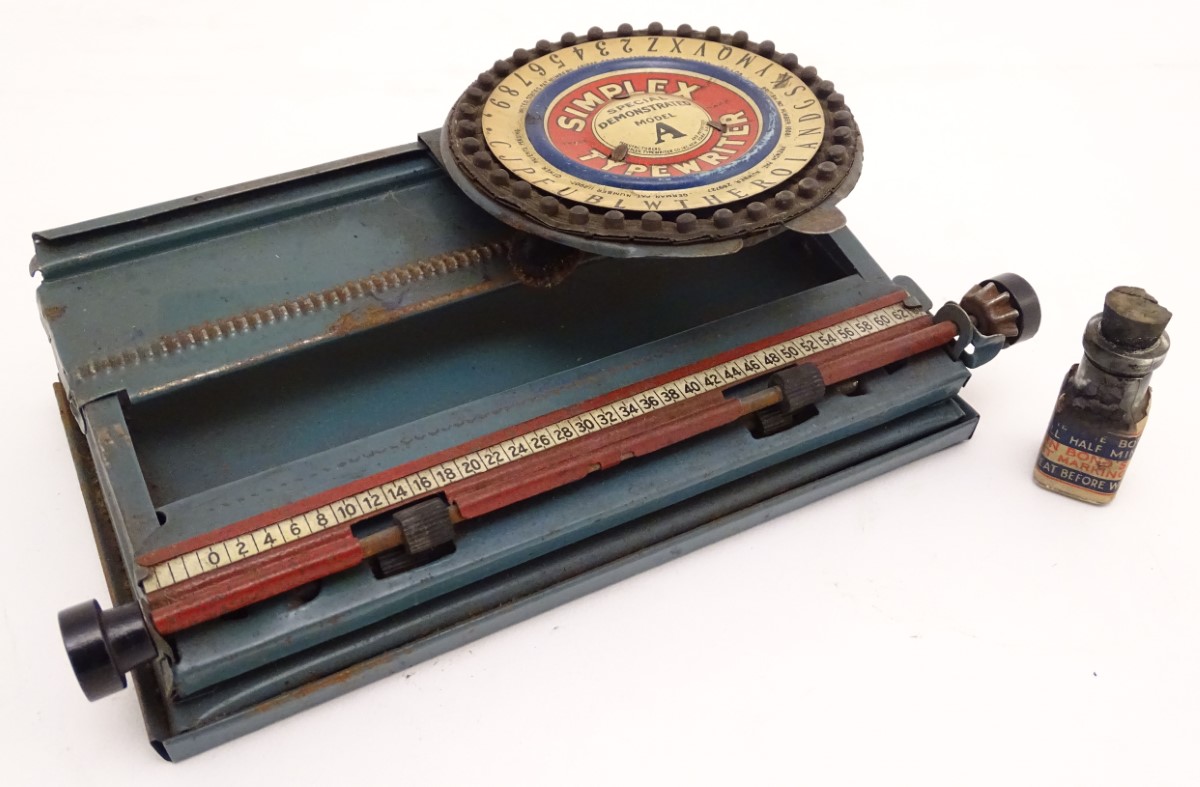 Toy: A c1900 tinplate American made Simplex typewriter, Special Demonstrated Model A, with - Image 4 of 10