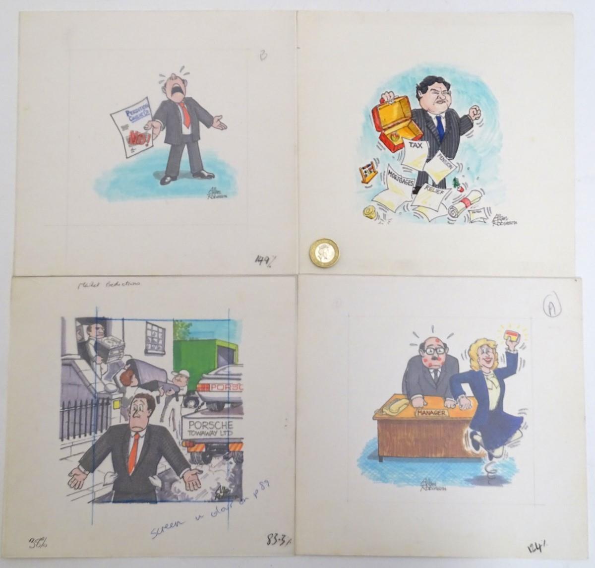 Allan Robinson, XX, British School Political Cartoonist, Pen, ink and watercolour, x 6, Political - Image 3 of 5