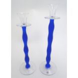 Orrefors Sweden : Two glass Celeste design candlesticks by Anne Nilsson for Orrefors Sweden. The