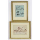 Indistinctly signed, XX, Pen and ink, Two studies of toddlers crawling, Signed lower right. Together