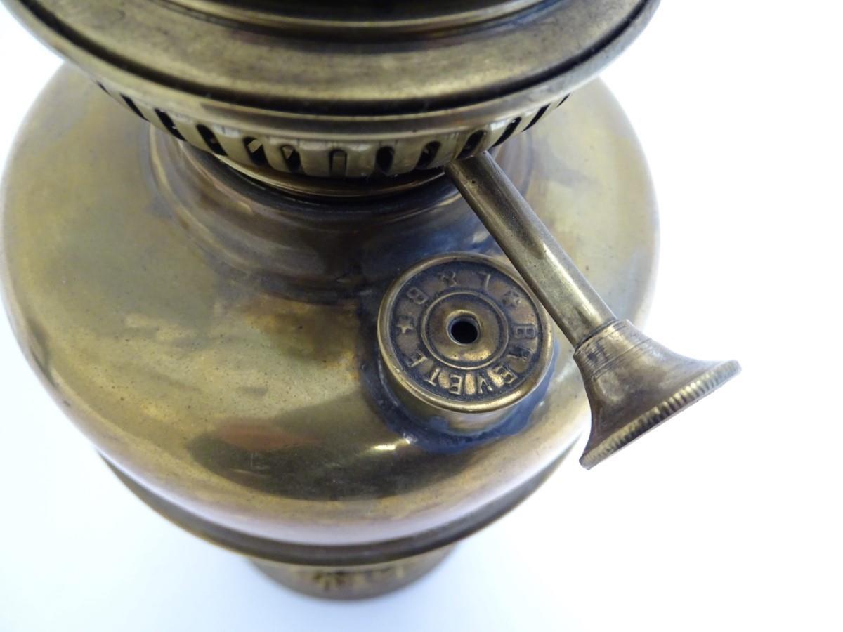 A Belgian c1930s Lempereur & Bernard oil lamp, the brass stand decorated with floral motifs and - Image 2 of 7