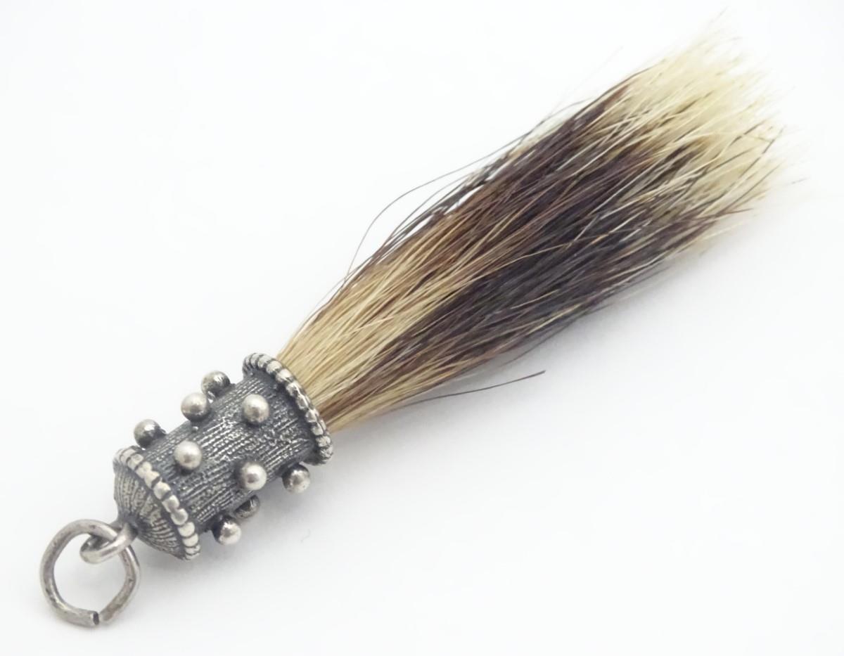 A Victorian hunting trophy pendant set with badger bristle with .800 German silver mount 2 3/4" long - Image 4 of 9