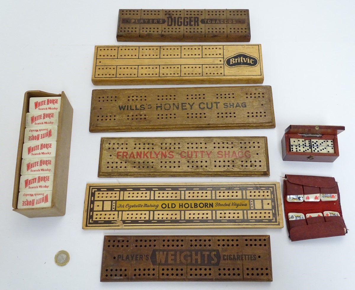 A set of advertising dominoes for White Horse whisky, together with a box of miniature bone - Image 5 of 8