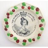 Victorian child's pottery plate of octagonal form with transfer printed image to centre