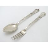 Scandinavian silver : A 1911 Danish silver fork and spoon having heart and flower motifs etc.