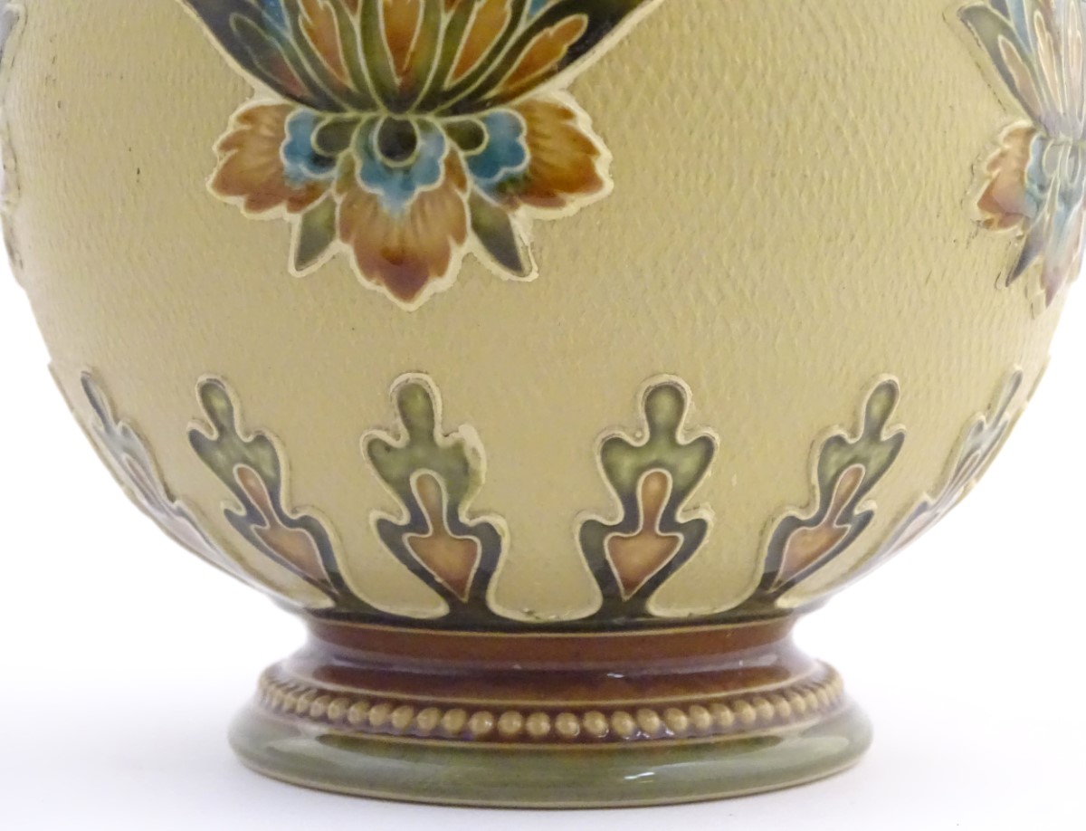 A Mettlach vase with a flared rim and bulbous body, decorated with sylised floral and foliate motifs - Image 9 of 15