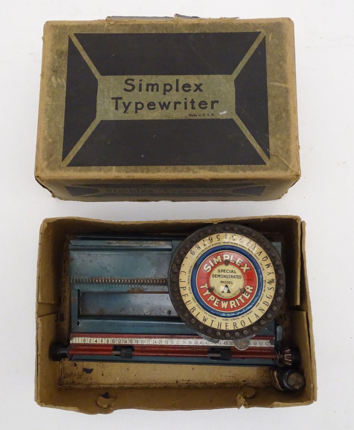 Toy: A c1900 tinplate American made Simplex typewriter, Special Demonstrated Model A, with - Image 2 of 10