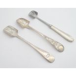 Three assorted silver plate Stilton scoops. Approx 8" long Please Note - we do not make reference to