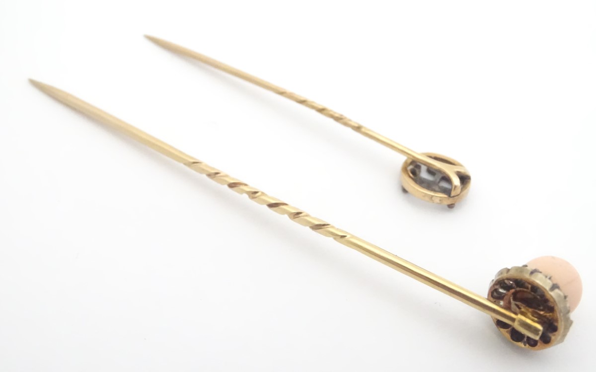 A 9ct gold stick in surmounted by a diamond set letter 'F' together with another with central - Image 11 of 13