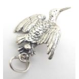A Victorian Continental silver pendant / charm formed as a woodcock game bird, Probably German .