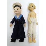 Toys: A Norah Wellings MV Senlac sailor doll with painted features, and fabric clothing and cap.