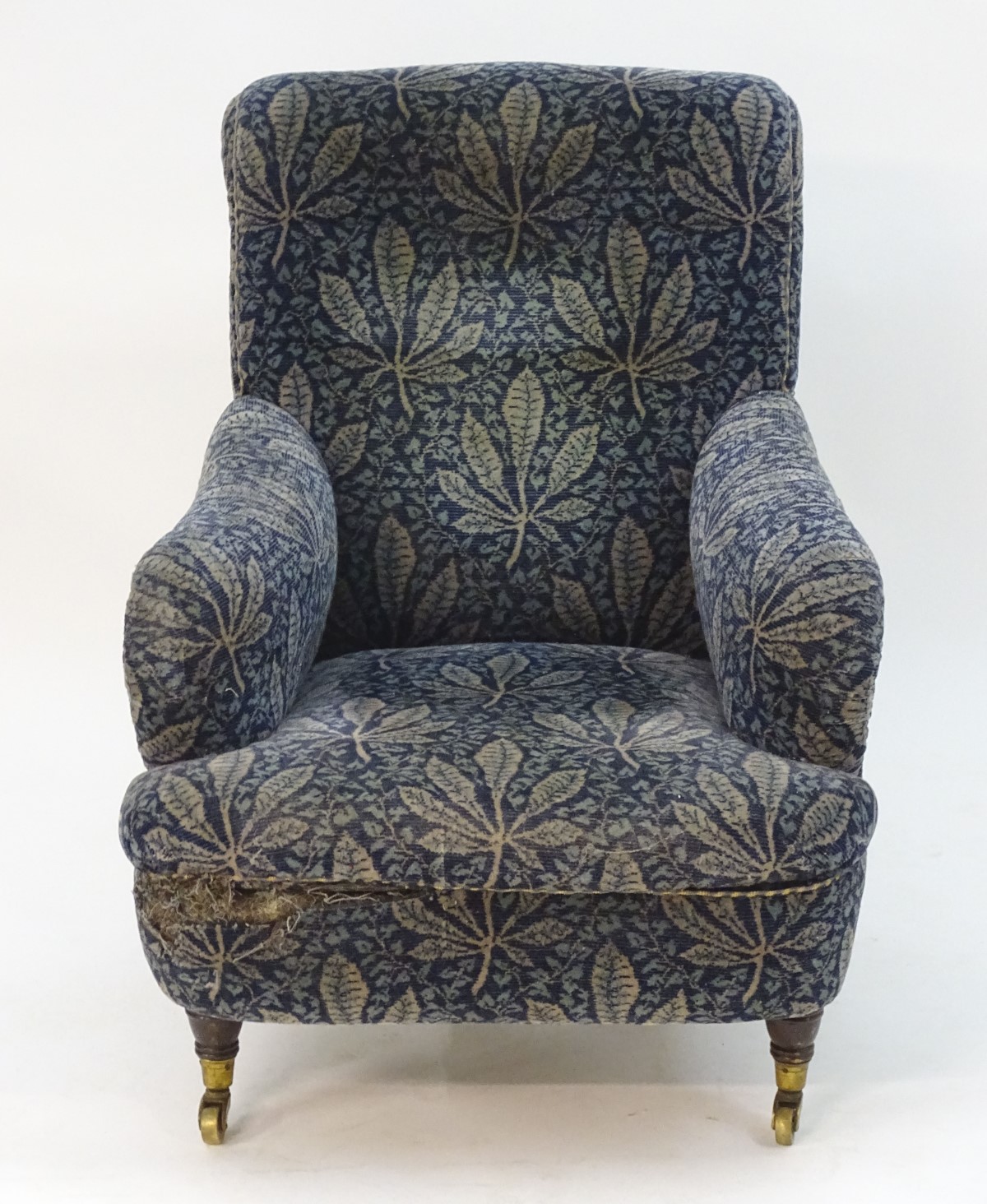 An early 20thC station master's office armchair with swept arms and standing on turned front legs - Image 5 of 8