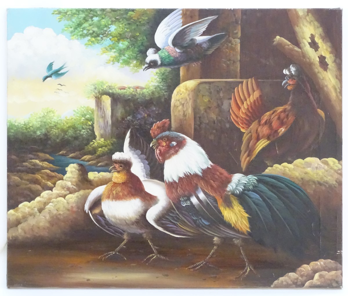 Indistinctly signed G. Segal, XX, Continental school, Oil on canvas, Birds in a landscape.