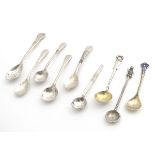 Assorted salt spoons comprising 8 silver examples, including a Norwegian silver gilt example with