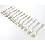 A set of 12 silver Hanoverian pattern cake / small forks, Hallmarked Sheffield 1965 maker