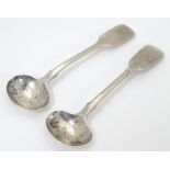 A pair of Victorian silver fiddle pattern mustard spoons, hallmarked Exeter 1853, by Josiah Williams