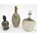 Two studio pottery lamps, to include an ovoid lamp base with reeded decoration, by Marianne de Trey;