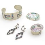 Assorted ' Alpacca Mexico' metal alloy jewellery with abalone shell decoration, together with a pill