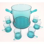 A c1970s vintage retro Holmegaard punch set in kingfisher blue, the bowl 7" tall Please Note - we do