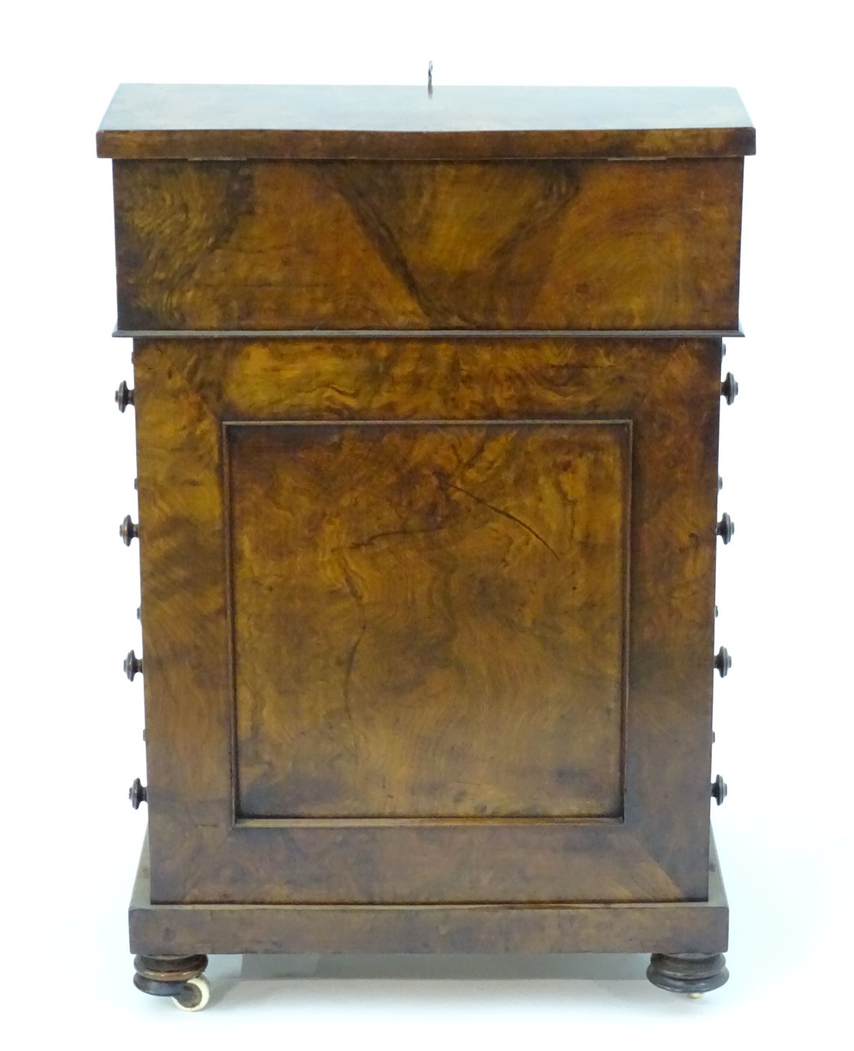 A mid 19thC burr walnut davenport with cross banding and decorative stringing, the top opening to - Image 11 of 11