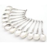 A set of 12 Continental silver spoons, the handles with apostle style decoration. Approx 3 1/2" long