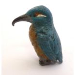 A cold painted bronze model of a kingfisher bird. Approx. 1 1/2" high. Please Note - we do not