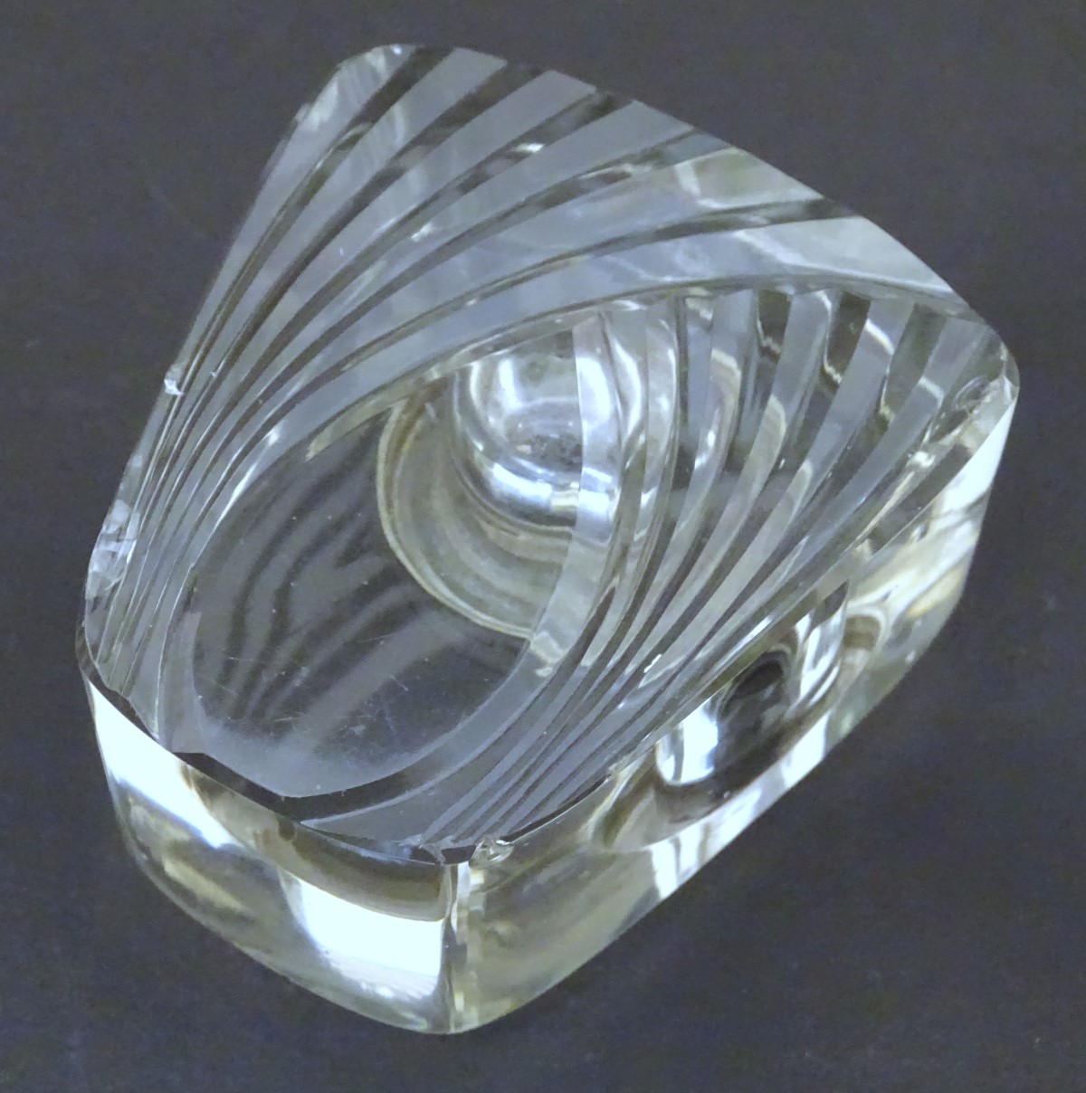 An early-20thC lead glass inkwell, the base with mitre cut decoration, silver rim hallmarked 1903 - Image 3 of 7