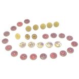 A quantity of assorted buttons, to include 6 gilt shank buttons, 18 enamel single eye buttons /