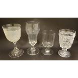 Four items of 19thC glassware comprising rummers etc., one with hobnail cut decoration. Tallest